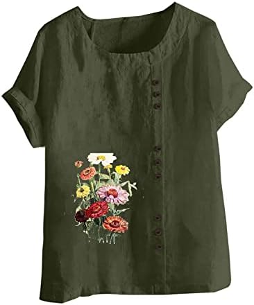 Női Rövid Ujjú Sleeve Daisy Virágos Grafikus Társalgó Plus Size Blúz Tshirt Vászon, Pamut Blúz Lányoknak
