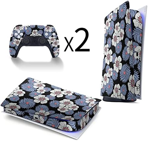 Kék Fehér Virág Teljes Védő Bőr Borító Wrap Matrica Kompatibilis PS5 Digitális Kiadás Konzol, valamint