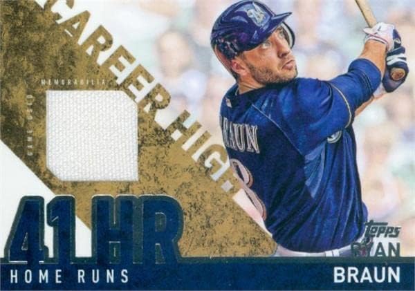 Ryan Braun játékos kopott jersey-i javítás baseball kártya (Milwaukee Brewers) 2015 Topps Karrier Magas