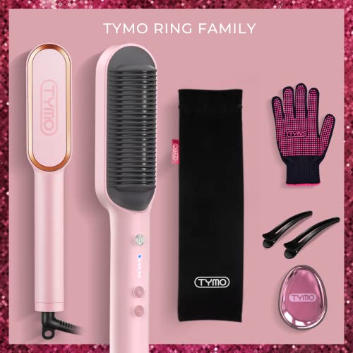 TYMO Gyűrű Rózsaszín hajvasalót Ecset – Hajkiegyenesítő Vas, Beépített Comb, 20-as Gyors Fűtés & 5 Ideiglenes