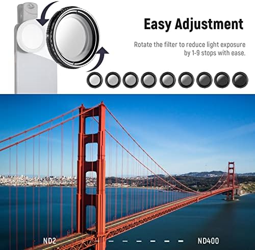 NEEWER 37mm Klip ND2-ND400 Telefon Kamera Objektív Szűrő Készlet: Állítható Semleges Sűrűség Szűrő Telefon