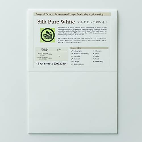 Awagami Selyem Tiszta Fehér Papír, 8.3 x 11.7, Fehér, Pkg 12 Lap