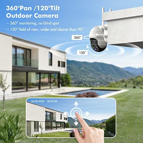 2K Biztonsági Kamera Kültéri Vezeték nélküli WiFi, 360° PTZ, ZUMIMALL elemes Vezeték nélküli Kamera Otthoni