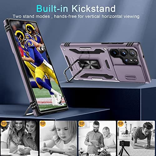 DEERLAMN Samsung Galaxy S23 Ultra Esetében Dia Kamera Fedél,Beépített Forgatható Gyűrű Kitámasztó [Teljes