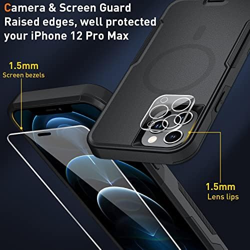 Xmon iPhone 12 pro max Mágneses ügyben [MIL-Grade Csepp Tesztelt & a MagSafe] Edzett Üveg kijelző Védő