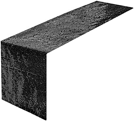 HMQIANG Fekete Flitteres asztali Futó 12x72 Fényes, Fémes Sequin Asztal Ágynemű Futó Parti Dekoráció Fekete