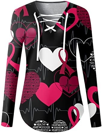 TREBIN Női póló,Női Valentin Nap Légköri Divat Laza Alkalmi Napi Nyomtatási V-Nyakú, Hosszú Ujjú Felső