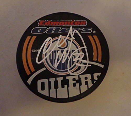 Charlie huddy-ról aláírt Edmonton Oilers korong aláírt - Dedikált NHL Korong