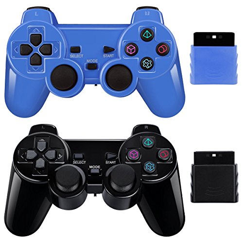 2 Pack Vezeték nélküli Vezérlő 2.4 G Kompatibilis Sony Playstation 2 PS2 (Fekete-Kék)