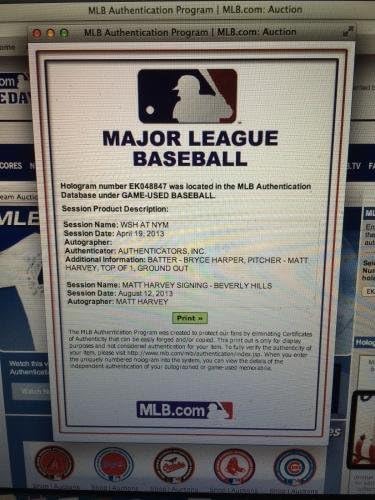 Matt Harvey - Harper -alá, Használt & Írva a sötét Lovag-játék Használt - Mlb Auth - MLB Dedikált Baseball