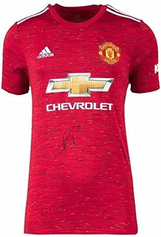 Bruno Fernandes Aláírt A Manchester United Póló - 2020-2021 Autogramot Jersey - Dedikált Foci Mezek