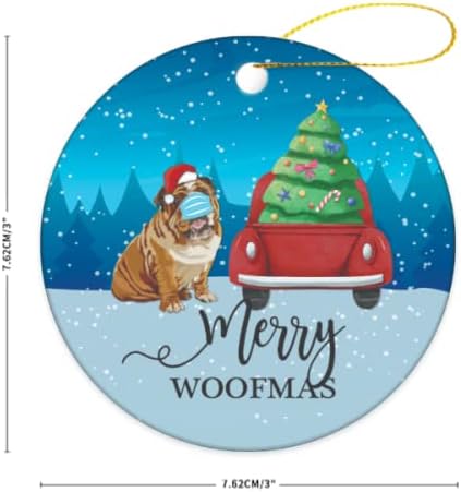 Boldog Woofmas Kutya Dísz, 3 Inch Bulldog Karácsonyi Dísz, Családi Lógó Fa Dísz, Ajándék Karácsonyi Dísz