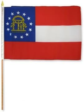 12 x 18 inch Georgia (Állami) zászló szerelt 24 inch (2 Láb) fa bot személyzet (Super Poliészter) Szövet