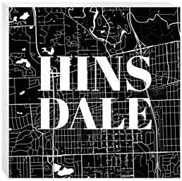 Minimalista B&W Illinois Hinsdale Térkép, Joyride lakberendezés, Fa Blokk Alá, 10x10 szabadon álló, Polcra