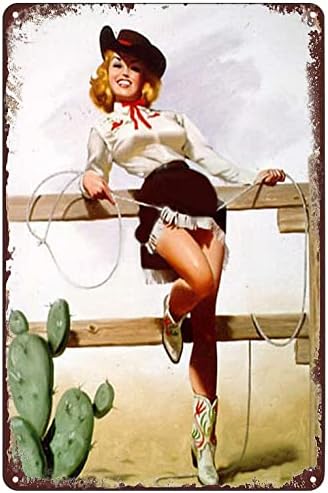 KRATOZ Retro Plakát Fali Dekor Jel Vintage Fém Adóazonosító Jel - Elég Western Lovagló Címlaplány Wall