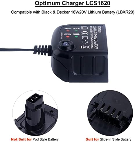Biswaye Töltő LCS1620 Kompatibilis a Black and Decker 20V Lítium Akkumulátor LBXR20, 6.0 Á 20V Lítium