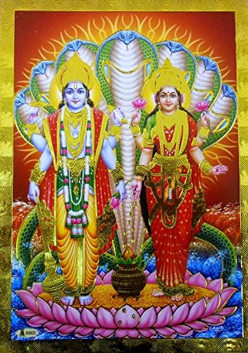 kézműves india legjobb indiai kézműves bolt Úr Visnu Lakshmi Álló Lotus poszter/ Reprint Hindu Isten Képet,
