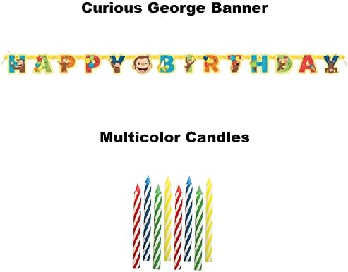 Curious George Születésnapi Party Kellékek, Dekoráció, 16 vendég: Banner, Tányérok, Poharak, Szalvéta,