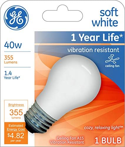 A GE Lighting GE Izzó A15 Izzók, 40 Wattos, 355 Lumen, Közepes Bázis, Puha, Fehér, 1 Csomag Izzók, Mennyezeti