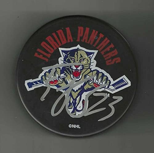 Tyson Strachan Aláírt Florida Panthers Szuvenír Puck - Dedikált NHL Korong