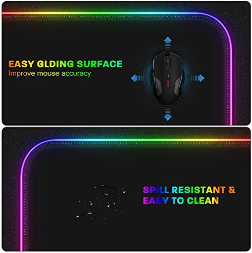 LeadsaiL RGB Gaming Mouse Pad, 15 Fény Mód LED Puha Extra Kibővített Nagy Mousepad, Csúszásmentes Gumi