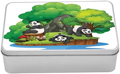 Ambesonne Panda Fém Doboz, Digitálisan Generált Sziget Jelenet 3 Emlősök Gombát, Erdei Elemek, Többcélú